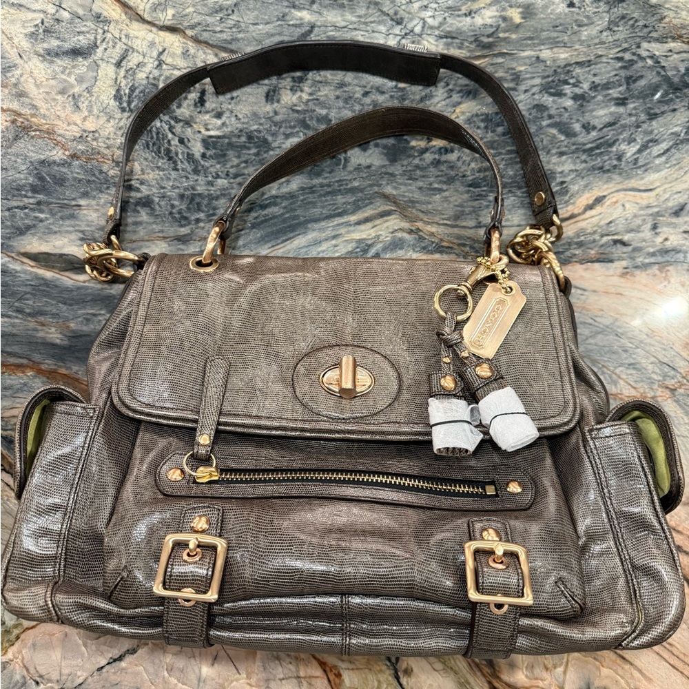 Coach Sydney Special Edition Turnlock Satchel Shoulder Bag Embossed Lizard